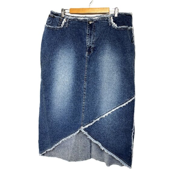 Revolt Jeans High Low  Patchwork Skirt w/ raw seams Size 22 - Picture 1 of 11